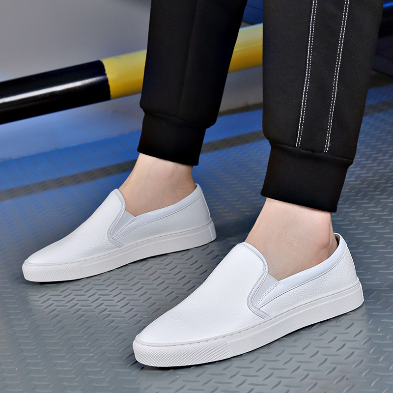 Men's Comfortable White Leather Sneakers Breathable Stylish Casual Shoes